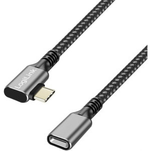 Cablu de date / adaptor Logilink CUA0110, USB-C Male la USB-C Female, Angled, 100 W, 0.5 m, Black