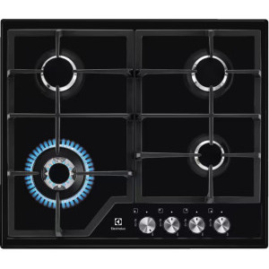 Plita incorporabila Electrolux EGS6436K, Gaz, 4 arzatoare, Wok, Aprindere electica integrata, Gratare fonta, 60 cm, Negru