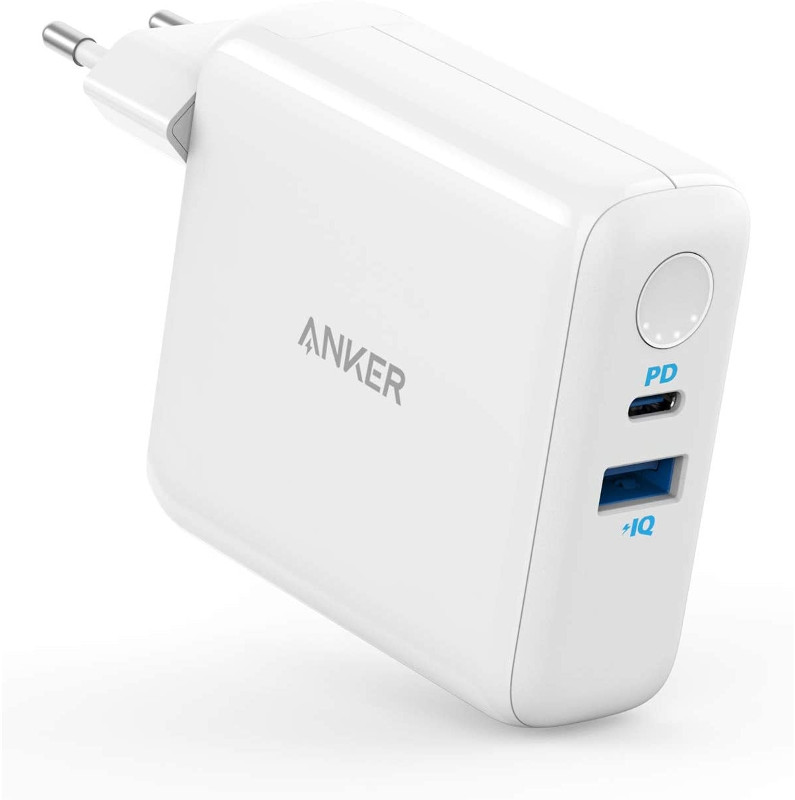 Baterie externa Anker PowerCore III Fusion 5k 2-in-1, 5000 mAh, incarcator de retea, 18W 1x USB-C, 1x USB, Power Delivery, White