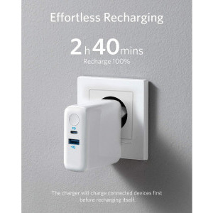 Anker PowerCore III Fusion 5k 2-in-1, 5000 mAh, incarcator de retea, 18W 1x USB-C, 1x USB, Power Delivery, White
