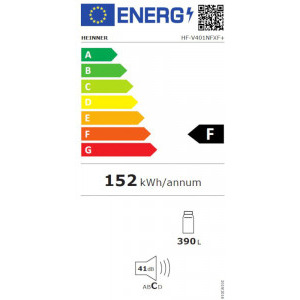 Heinner HF-V401NFXF+, 389 L, No Frost, Control electronic, Super racire, Clasa F, 186 cm, Argintiu