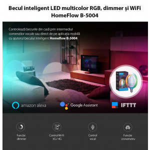 Homeflow Bec inteligent LED Wireless B-5004, E14, 5W(40W), 400lm, RGB, Control de pe telefonul mobil