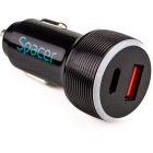 Incarcator auto Spacer SPCC-DUOQ-01, 1x USB-C, 1x USB, Quick Charge 18W, White