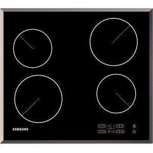 Plita incorporabila Samsung C61R2AAST, Vitroceramica, 4 zone de gatit, Display LED, Smart Touch, Rama inox, Sticla neagra