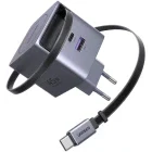 Incarcator retea Ugreen X614, 1x USB-C, 1x USB, Quick Charge 45 W, Cablu USB-C integrat, Grey