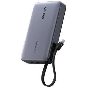 Ugreen PB551, 20000 mAh, 1x USB, 1x USB-C, 145 W, Display, Cablu USB-C integrat, Grey