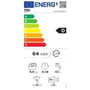 Beko B1WFK2604WEE, Slim, 6 kg, 1000 RPM, Clasa D, AquaWave, AddXtra, Alb