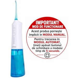 Dr. Mayer Irigator oral WT3700, tehnologie Multi Pulse, 1700 pulsatii/min, 170 ml, 3 trepte presiune, 2 capete, Alb/Albastru
