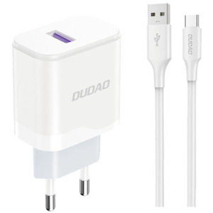 Dudao A20EU, 1x USB 18W, White, Cablu USB-C inclus