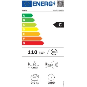 Bosch WQG243DMBY, Pompa de caldura, 9 kg, Clasa C, AutoDry, SensitiveDrying, Iluminare interioara, Alb