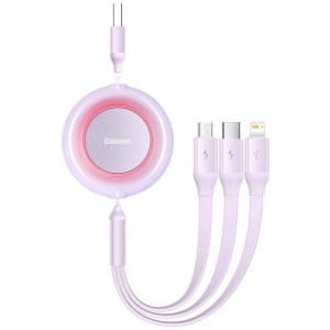 Cablu de date / adaptor Baseus Bright Mirror 2, USB Male la USB-C Male & MicroUSB Male & Lightning Male, 66 W, Retractabil, 1.1 m, Purple