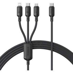 Cablu de date / adaptor Baseus One-for-three, USB-C Male la USB-C Male & MicroUSB Male & Lightning Male, 100 W, 1.5 m, Black