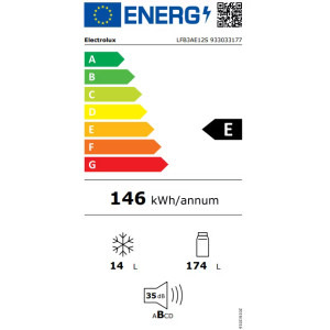 Electrolux incorporabil LFB3AE12S, 188 L, Clasa E, Control electronic, 122 cm