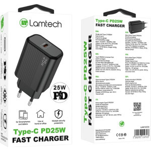 Lamtech LAM112723, 1x USB-C, Power Delivery 25W, Black