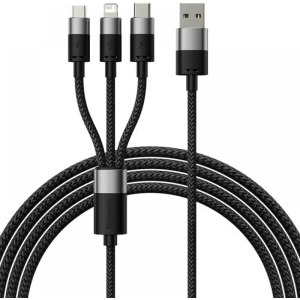 Cablu de date / adaptor Baseus StarSpeed, USB Male la USB-C Male & MicroUSB Male & Lightning Male, 1.2 m, Black