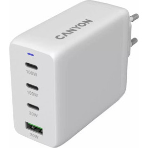 Incarcator retea Canyon OnCharge 100ACC, GaN, 3x USB-C, 1x USB, Quick Charge 100W, White