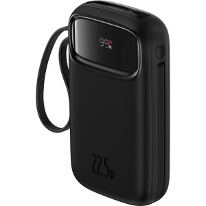 Baseus Qpow2, 10000 mAh, 1x USB, 2x USB-C, 22.5 W, Display, Cablu USB-C & Lightning integrat, Black
