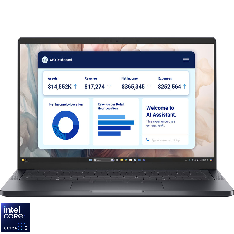 Laptop DELL 14" Pro 14 Premium PA14250, FHD+, Procesor Intel® Core™ Ultra 5 236V (8M Cache, up to 4.70 GHz), 16GB LPDDR5X, 512GB SSD, Intel Arc 130V, Win 11 Pro, 3Yr ProSupport
