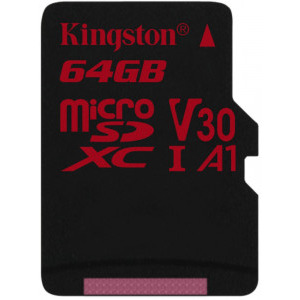 Kingston Micro SDXC Canvas React, 64GB, Clasa 10, UHS-I U3, V30 + Adaptor SD