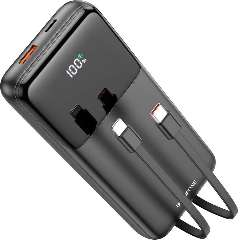 Baterie externa Borofone BJ22A, 20000 mAh, 1x USB, 1x USB-C, 1x Lightning Black cu tehnologia Quick 