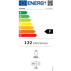 Heinner HF-V250F+, 255 L, Dezghetare automata, Termostat reglabil, Iluminare LED, Usa reversibila, Clasa F, 145 cm, Alb