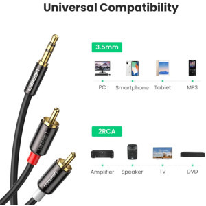 Ugreen AV116, Jack 3.5 mm Male - 2x RCA Male, 3m, negru