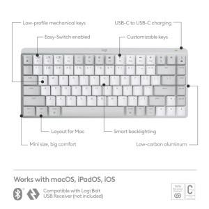 Logitech MX Mechanical Mini for Mac, Bluetooth Illuminated Performance, US INT, Pale Grey