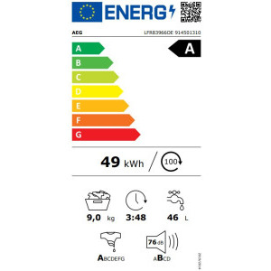 AEG LFR83966OE, 9 kg, 1400 RPM, Inverter, OkoMix, Clasa A, ProSense, ProSteam, Afisaj LED, Alb