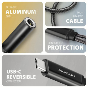 AXAGON 1x USB-C Male - 1x Jack 3.5mm, 1x USB-C Female, PD 60W, Black