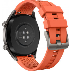 Huawei WATCH GT, Bluetooth, GPS, corp argintiu, curea silicon portocaliu, rezistent la apa, senzor HR