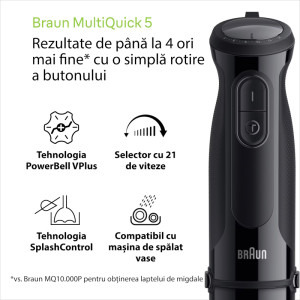 Braun Mixer vertical MultiQuick 5 MQ50202M, 1000W, 0.6 L / 0.35L, Negru