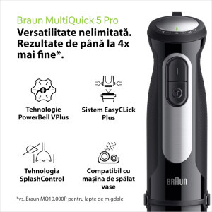 Braun Mixer vertical MultiQuick 5 Pro MQ55307M, 1000W, 0.6 L / 0.5L, Negru/Argintiu