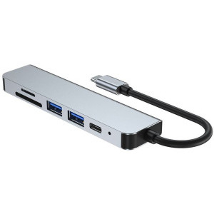 Tech-Protect 6-in-1 V4, 2x USB 3.0, 1x USB-C, 1x HDMI, SD reader, grey