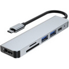 Tech-Protect 6-in-1 V4, 2x USB 3.0, 1x USB-C, 1x HDMI, SD reader, grey