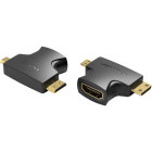 Adaptor Vention 1x Mini HDMI Male & 1x Micro HDMI Male  - 1x HDMI Female, Negru