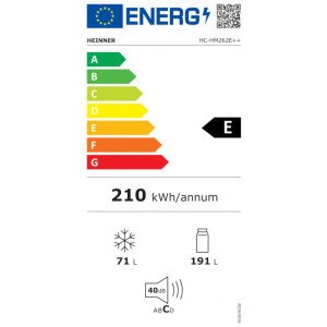 Heinner HC-HM262E++, 262 L, Clasa E, Control electronic, Iluminare LED, 180 cm, Alb