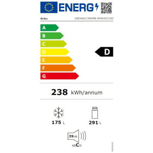Beko GNO46623XPN, 466 L, Clasa D, ProSmart Inverter, HarvestFresh, XXL Bottle holder, Display Touch Control, 180 cm, Inox