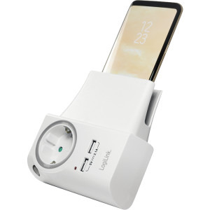 Logilink PA0165, 1x Schuko, 2x USB-A, Iluminare LED, Suport pentru telefon, Alb