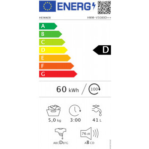 Heinner HWM-V5080D++, 5 kg, 800 RPM, Clasa D, Start intarziat, Eco Logic, Alb