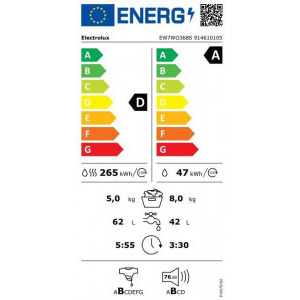 Electrolux EW7WO368S, Spalare 8 kg, Uscare 5 kg, 1600 RPM, Clasa D, Inverter, Display, DualCare, TimeManager, Alb