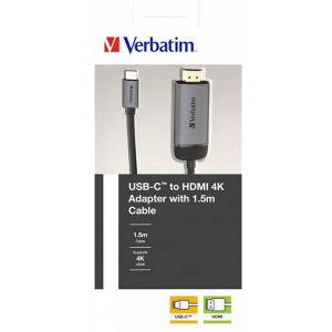 Verbatim 1x USB-C Male - 1x HDMI Male, 1.5 m, negru-gri