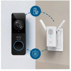 eufy Set Sonerie video cu difuzor wireless, 1080p Full HD, Autonomie 4 luni, Negru