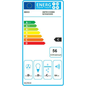 Beko telescopica HNT61310WH, Putere de absorbtie 300 m3/h, 3 trepte de viteza, Iluminare LED, 60 cm, Alb