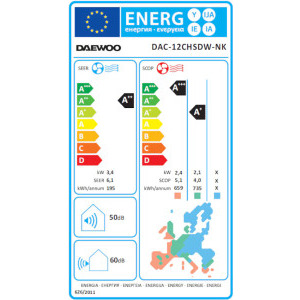 Daewoo DAC-12CHSDW-NK, 12000 BTU, A++/A+, Wi-Fi, Inverter, Filtru cu ioni de argint