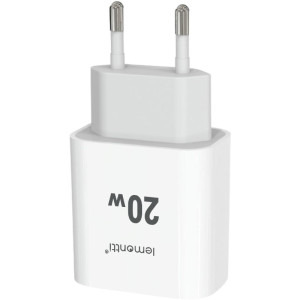 Lemontti 1x USB-C, 1x USB QC Charge 3.0, Whitehb  + USB-C Male la USB-C Male, 20W, 1m, White