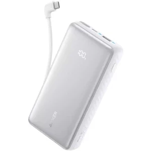 Anker A110DH21, 10000 mAh, 1x USB, 1x USB-C, 22.5 W, Display, Cablu USB-C integrat, White