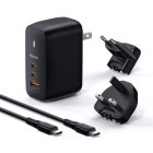 Incarcator retea Mcdodo Mecha Series GaN, 1x USB, 2x USB-C, 65W, Black + Cablu USB-C la USB-C, 60W, 2m, Black