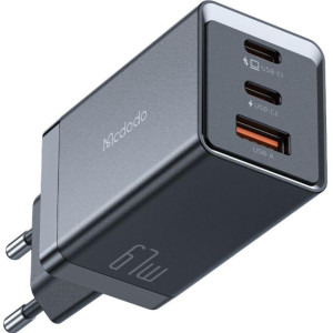 Mcdodo Mini Pro Fast Charger, 1x USB, 2x USB-C, 67W, Black + Cablu USB-C la USB-C, 2m, Black