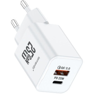 Lemontti 1x USB, 1x USB-C, 25W, GaN, White