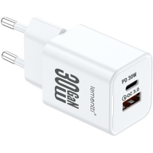 Lemontti 1x USB, 1x USB-C, 30W, GaN, White